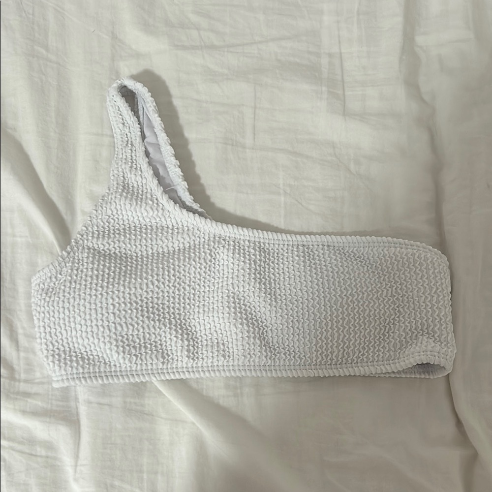 One-Shoulder Textured White Bikini Top